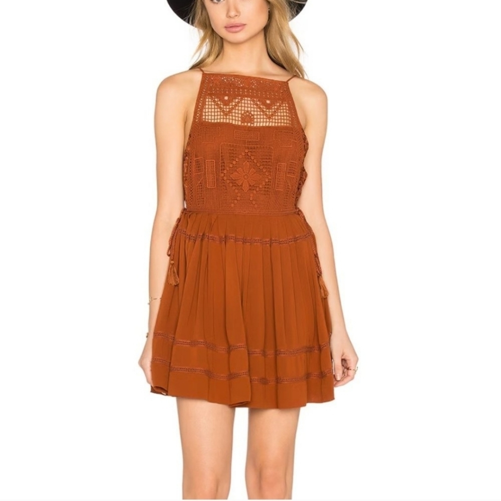 Free People Emily Crochet Mini Dress in Copper Size Medium